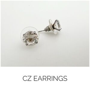 CZ earrings stud prong cubic zirconia sterling silver prong